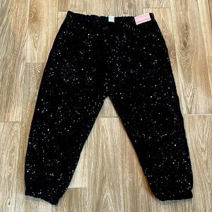 Black sequin pull on jogger lined pants